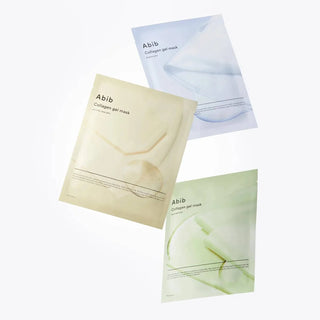 Abib Collagen Gel Mask Heartleaf Jelly face sheet mask showing a clear, hydrating gel mask with heartleaf extract in a sleek packaging