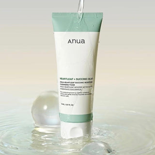 Anua Heartleaf Succinic Moisture Cleansing Foam in a 150mL tube, showing the product packaging and label.