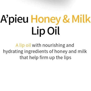 Apieu Honey and Milk Lip Oil in mint flavor, 5g tube, showcasing the nourishing lip oil with honey and milk ingredients.