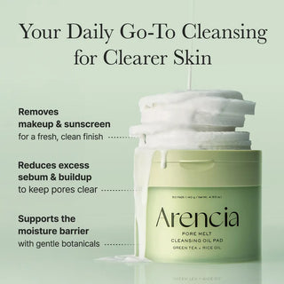 Arencia Pore Melt Cleansing Oil Pad with 50 sheets, textured pad designed for deep cleansing and pore refinement.
