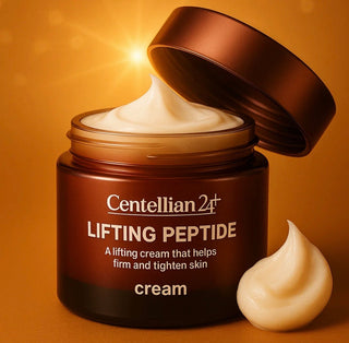 Centellian24 Lifting Peptide Cream 65ml jar showing smooth cream in a sleek container with a silver lid.