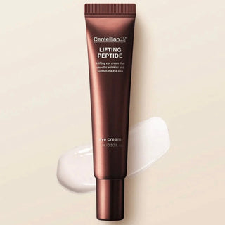 Centellian24 Lifting Peptide Eye Cream in a 15ml jar, featuring smooth, creamy texture for eye area skincare.