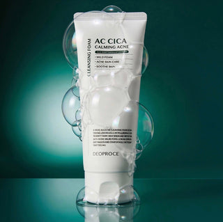 Deoproce AC Cica Calming Acne Cleansing Foam 150ml, foaming cleanser with soothing ingredients for acne-prone skin.