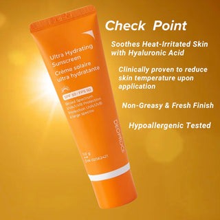 Deoproce Ultra Hydrating Sunscreen bottle with no white cast, lightweight formula, and broad-spectrum protection.