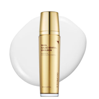 Deoproce Snail Galac Revital Emulsion in a white bottle with a pump, designed for skincare and skin revitalization.