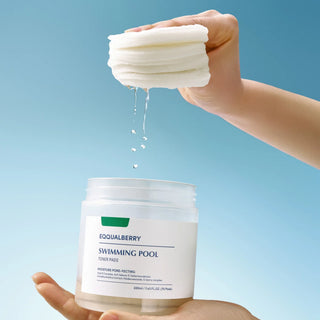 Eqqualberry swimming pool toner pads in a 220mL container, designed for water treatment and pool maintenance.