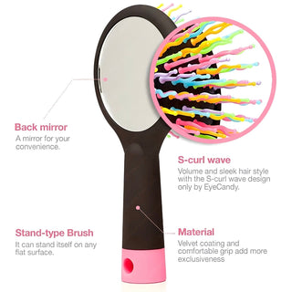 Eyecandy hairbrush with ergonomic handle and dense bristles for detangling and styling hair, shown against a neutral background.