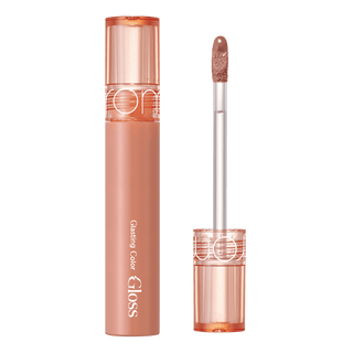 Rom&nd Glasting Colour Gloss lip gloss in Nutty Vague, featuring a shiny, glossy finish and smooth texture.
