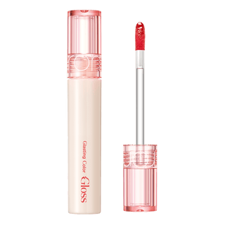rom&nd Glasting Colour Gloss in Spring Fever, a shiny peachy lip gloss with a glossy finish and vibrant color.
