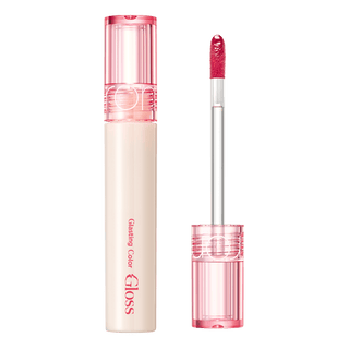 rom&nd Glasting Colour Gloss lip gloss in shade Cherry Up, with shiny, smooth texture and vibrant red color.