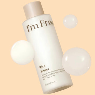 I'm From Rice Toner 150ml in a clear bottle with a white cap, showcasing its skin care formulation for brightening and hydrating skin.