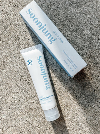 Etude House SoonJung 2x Barrier Intensive Cream jar showing creamy texture and minimalist packaging, ideal for sensitive skin care.