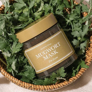 I'm from Mugwort Mask 110ML face mask in a jar with a natural green color, designed for soothing and revitalizing skin.