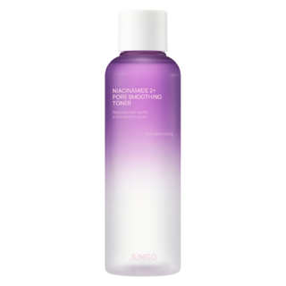 Jumiso Purple and white bottle of JUNSO Niacinamide 2+ Pore Smoothing Toner on a white background