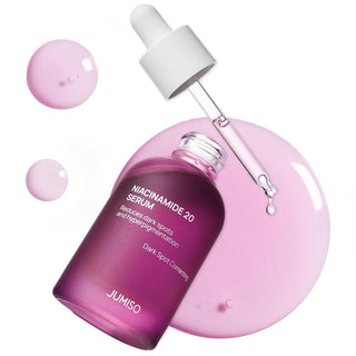 JUMISO Niacinamide 20 Serum in a 40ml bottle showing the clear serum inside with the product label on the front.