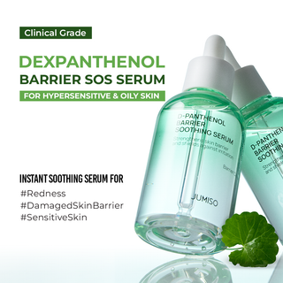 Jumiso D-Panthenol Barrier Soothing Serum 70ml bottle with pump dispenser, clear serum inside, on a white background.