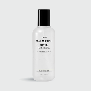 Jumiso Snail Mucin 95 + Peptide Facial Essence in a 140ml bottle, featuring a clear bottle with a pump dispenser and product label.
