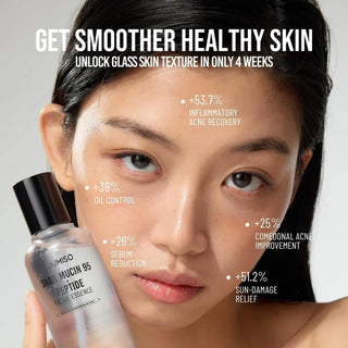 Jumiso Snail Mucin 95 + Peptide Facial Essence 140ml bottle, clear plastic container with pump dispenser for skincare.