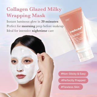 Medicube Collagen Milk Toning Wrapping Mask in a 75mL jar, designed for nourishing and toning facial skin.