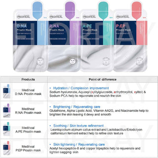 Mediheal A:PE Proatin Face Sheet Mask 25mL, hydrating skincare mask with natural ingredients, laid flat on a white background.