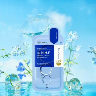 Mediheal The N.M.F Ampoule Mask face sheet mask with 27ml serum in a sealed package showing the product packaging.