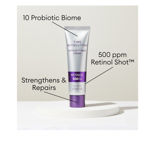 MISSHA Time Revolution Retinol 500 Shot Cream 60ml jar showing the cream's smooth texture and elegant packaging.