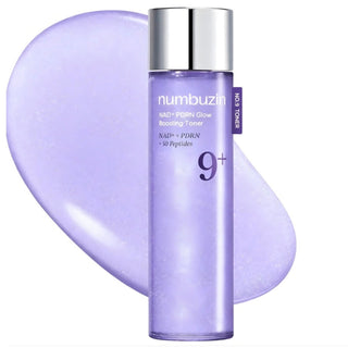 Numbuzin No.9 NAD PDRN Glow Boosting Toner in a clear 150mL bottle, designed to enhance skin radiance and hydration.
