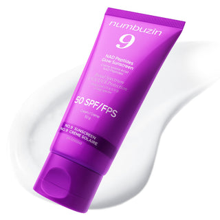 Numbuzin No.9 NAD Peptides Glow Sunscreen bottle with SPF, featuring a sleek design and product label visible.
