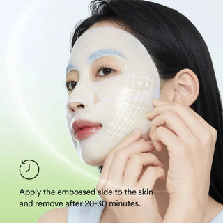 Abib Collagen Gel Mask Heartleaf Jelly sheet mask for face, showing the mask soaked in serum with heartleaf leaf design.