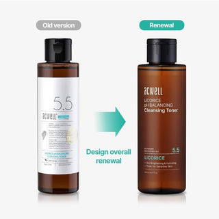ACWELL Licorice pH Balancing Cleansing Toner in a clear bottle with a white label and black cap, designed for gentle skin cleansing.