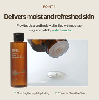 ACWELL Licorice pH Balancing Cleansing Toner in a clear bottle, with a light-colored liquid and a minimalist label.