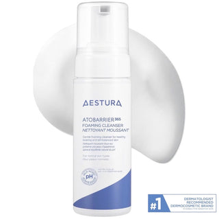 Aestura Atobarrier 365 Bubble Cleanser 150mL bottle with foaming cleanser, gentle skincare product for sensitive skin.