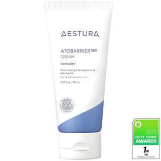 Aestura Atobarrier 365 Cream in a white jar, showing the label and product name, designed for skin barrier support.