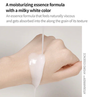 Aestura Atobarrier 365 Hydro Essence 200mL bottle, clear glow skin essence with hydrating formula, in a sleek transparent bottle.