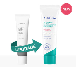 Aestura A-Cica 365 soothing repair facial cream in a 60mL jar, with calming and skincare benefits, ph4.5 formula.