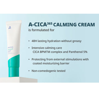 Aestura A-Cica 365 Soothing Repair Cream in a 60mL jar, featuring a gentle facial cream with pH 4.5 for sensitive skin.