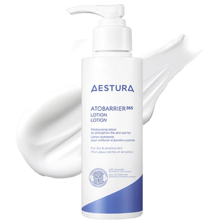 Aestura Atobarrier 365 lotion and moisturizer in a 150mL bottle, with a clean, minimal design and product label visible.