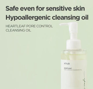 Anua Heartleaf Pore Control Cleansing Oil bottle with pump dispenser, designed for deep cleansing and pore care.