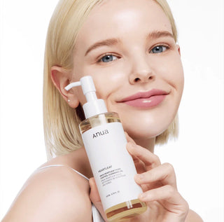 Anua Heartleaf Pore Control Cleansing Oil bottle with clear label, designed for deep cleansing and pore control.