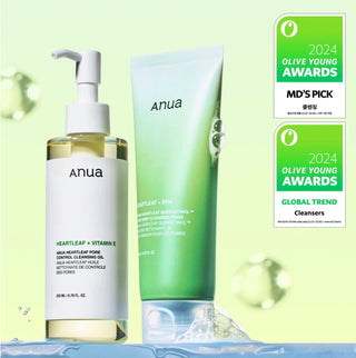 Anua Heartleaf Pore Control Cleansing Oil bottle with clear label and pump dispenser for deep cleansing and pore care.