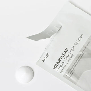 Anua Heartleaf Cream Mask Night Solution face sheet mask showing a soothing, hydrating mask for skin recovery and care.