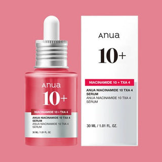 Anua Niacinamide 10% + TXA 4% serum in a dropper bottle, with a clean white background showcasing the skincare product.