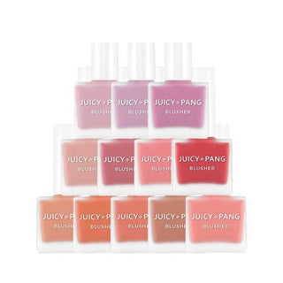 APIEU Juicy Pang Water Blusher 9g in a compact pink makeup container with a clear lid showing the blush inside.