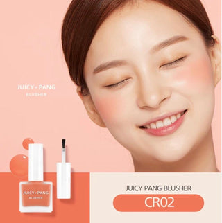 APIEU Juicy Pang Water Blusher in 9g, pink and peach shades, soft makeup blush with a water-based formula, close-up of the product.