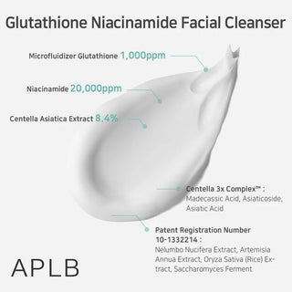 APLB Glutathione and Niacinamide Facial Cleanser in 80ml bottle, showing the product with its label and packaging design.
