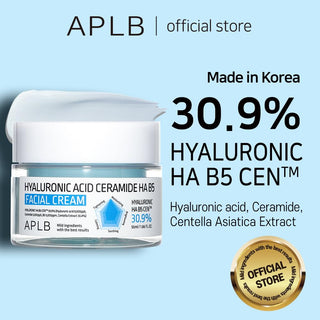 APLB Hyaluronic Acid Ceramide HA B5 Facial Cream in 55ml jar, hydrating skincare with nourishing ingredients.