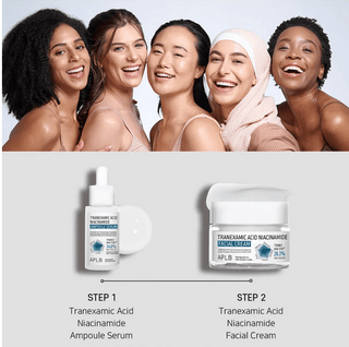 APLB Tranexamic Acid Niacinamide Facial Cream in 55mL jar showing smooth cream texture and product label on the container