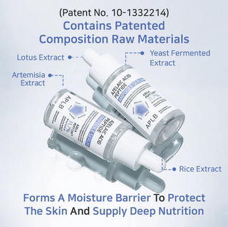 APLB Azelaic Acid Peptide Ampoule Serum 40mL, a clear serum in a glass bottle with a dropper cap, for skincare.