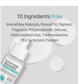 APLB Glutathione Niacinamide Ampoule Serum 40mL in a clear glass bottle with a white dropper cap, shown on a neutral background