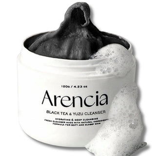 Arencia Black Tea Rice Mochi Cleanser in 120g tube, featuring black tea and rice mochi ingredients for gentle facial cleansing.